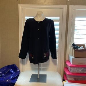 Classic Elements Black Button-Up Blazer with Embroidered Pockets